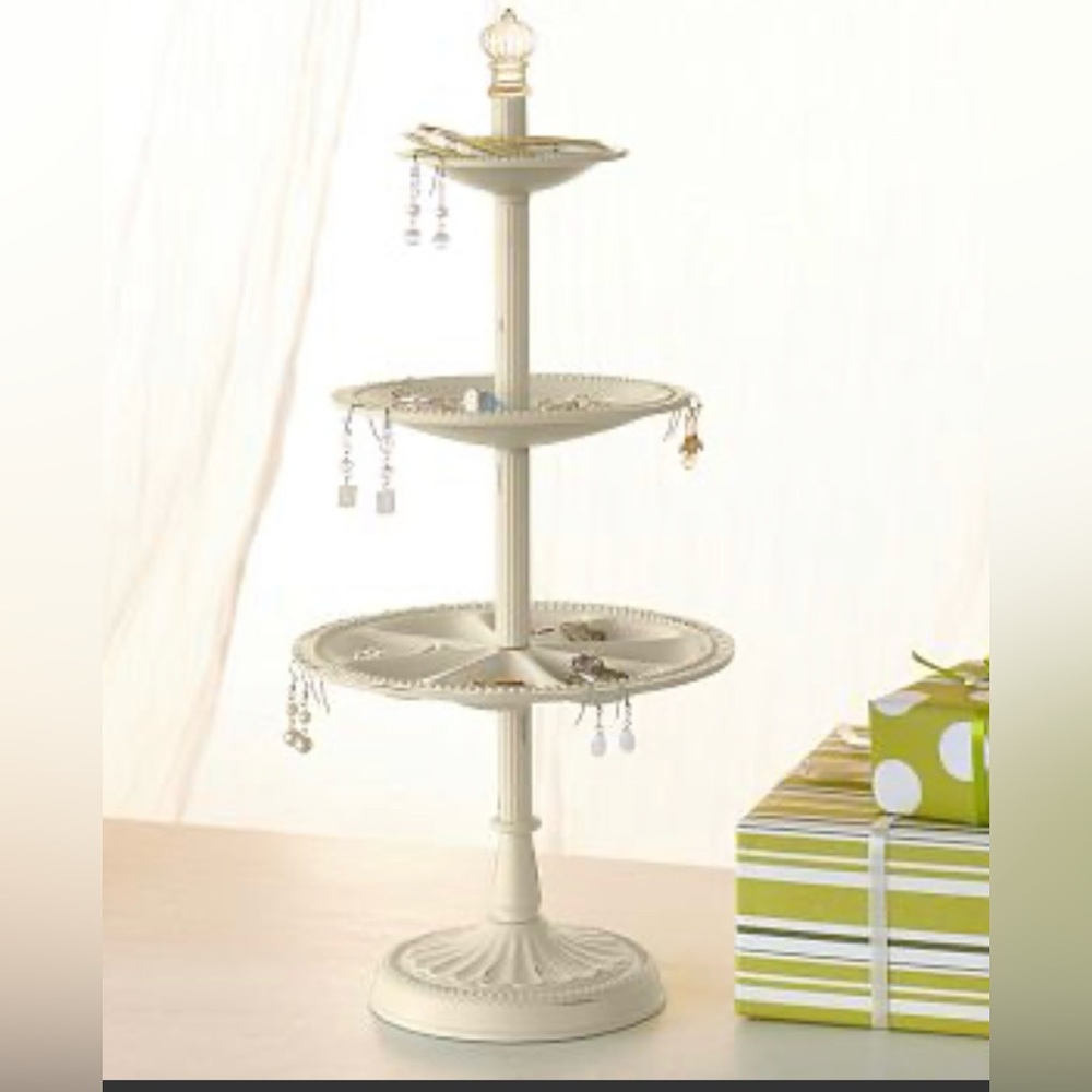 Pottery Barn Teen 3 Tier Distressed Revolving Jewelry Stand Cast Iron Metal